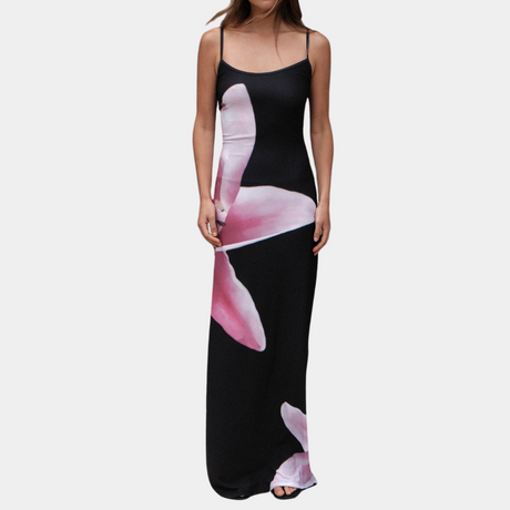 Floral Maxi Dress  Sky Blue with Magenta Lily Print - Product detail 8
