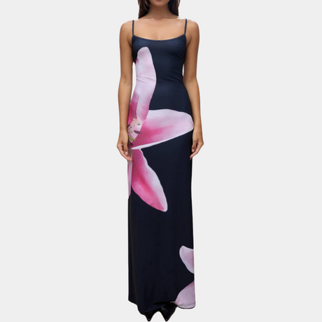 Floral Maxi Dress  Sky Blue with Magenta Lily Print - Product detail 9