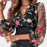 Floral Embroidered Blouse  Black Mesh Sleeve Design - Product detail 4