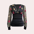 Floral Embroidered Blouse  Black Mesh Sleeve Design - Product detail 6