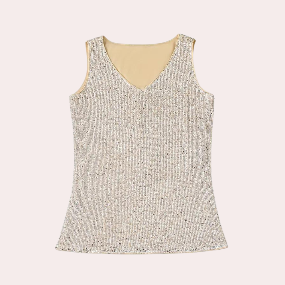 Sequin Party Top  V-Neck Sleeveless Shimmer Design - Detailed view