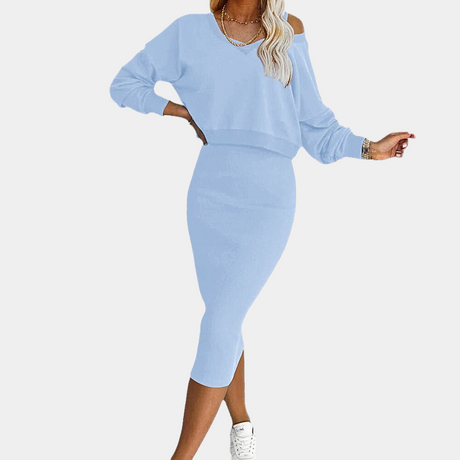 Cotton Knit Two-Piece Set  V-Neck Sweater  Midi Skirt - Product detail 10