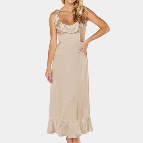 Elegant Summer Maxi Dress  Ruffle Trim Satin Design - Product detail 8