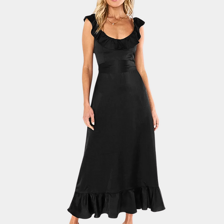 Elegant Summer Maxi Dress  Ruffle Trim Satin Design - Product detail 9