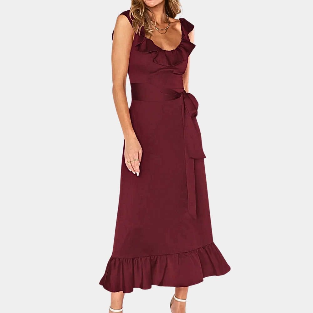 Elegant Summer Maxi Dress  Ruffle Trim Satin Design - Product detail 11