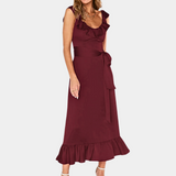 Elegant Summer Maxi Dress  Ruffle Trim Satin Design - Product detail 11