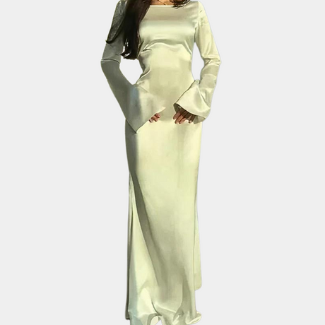 Satin Evening Maxi Dress  Bell Sleeve Design - Product detail 7