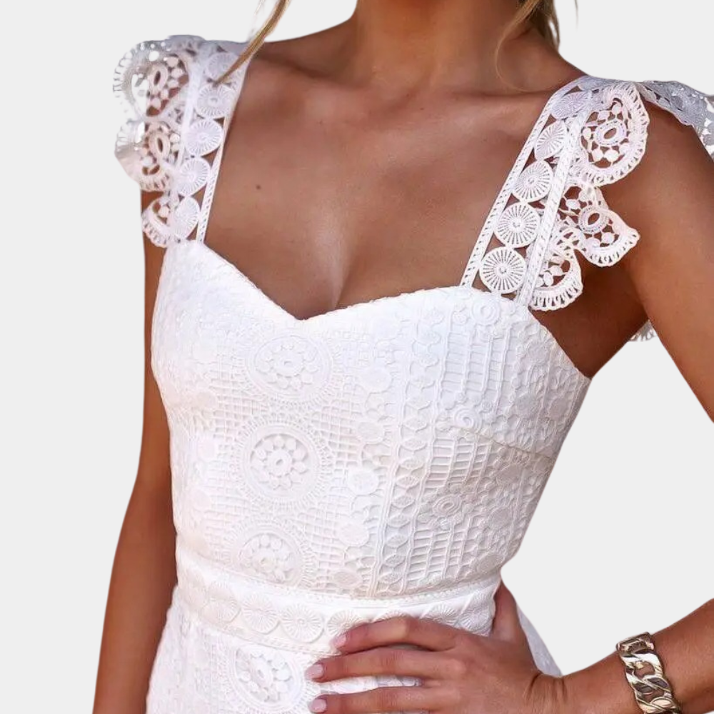 Elegant White Lace Dress  Scalloped Hem Mermaid Design - Detailed view