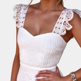 Elegant White Lace Dress  Scalloped Hem Mermaid Design - Detailed view