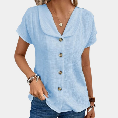 Classic Button-Down Blouse  Textured White Cotton Blend - Product detail 7