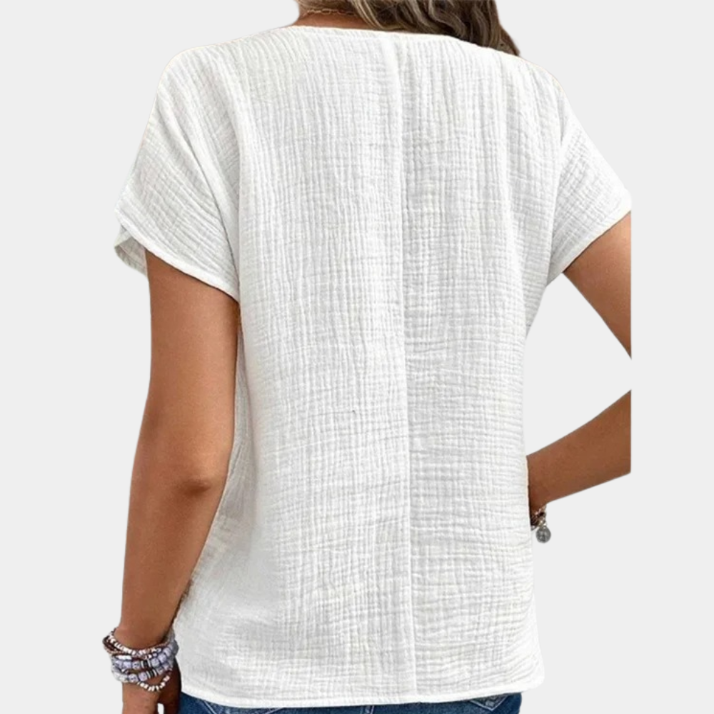 Classic Button-Down Blouse  Textured White Cotton Blend - Detailed view