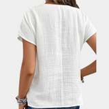 Classic Button-Down Blouse  Textured White Cotton Blend - Detailed view