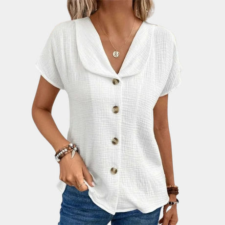 Classic Button-Down Blouse  Textured White Cotton Blend - Product detail 6