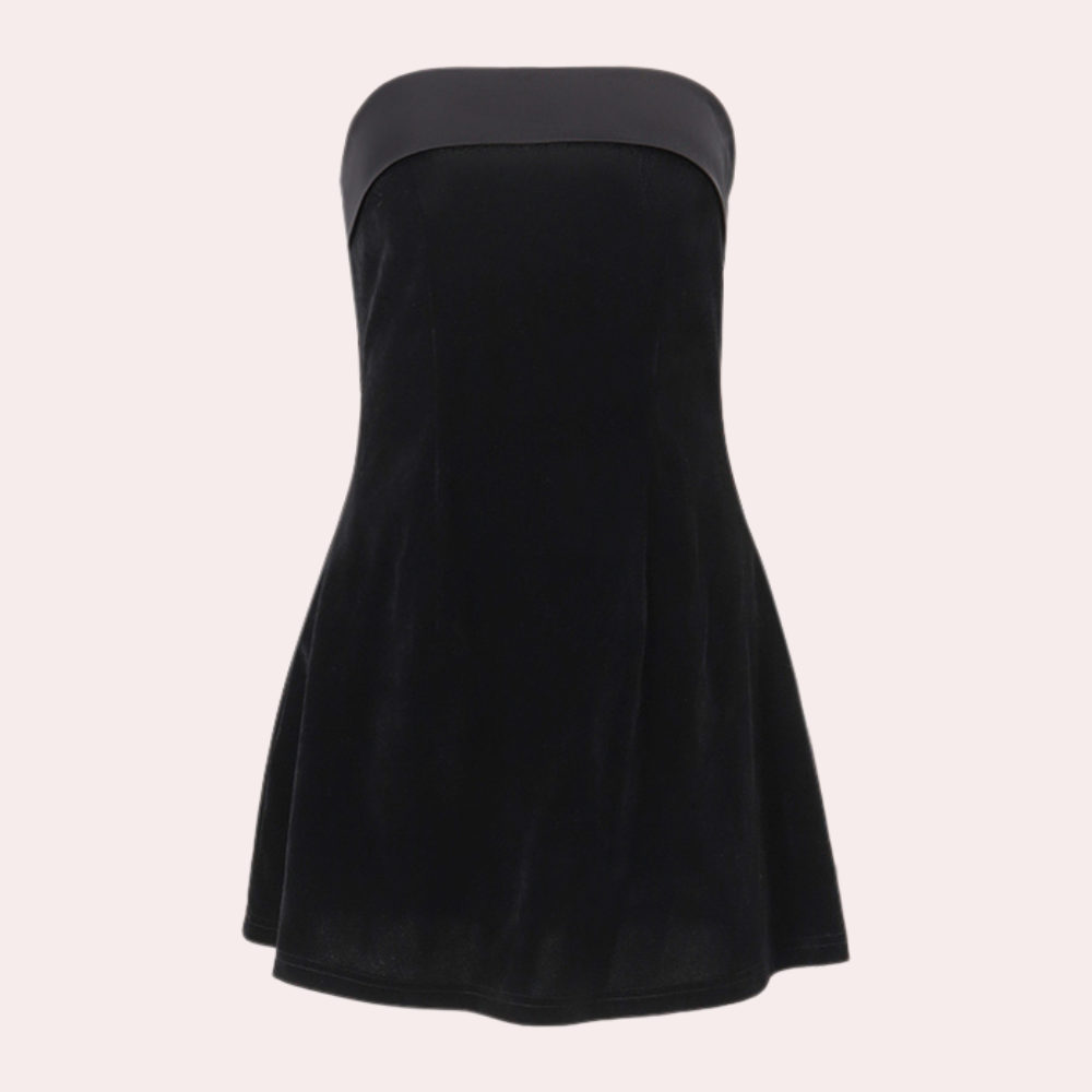 Strapless Velvet Mini Dress  Structured A-Line Design - Product example
