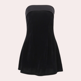 Strapless Velvet Mini Dress  Structured A-Line Design - Product example