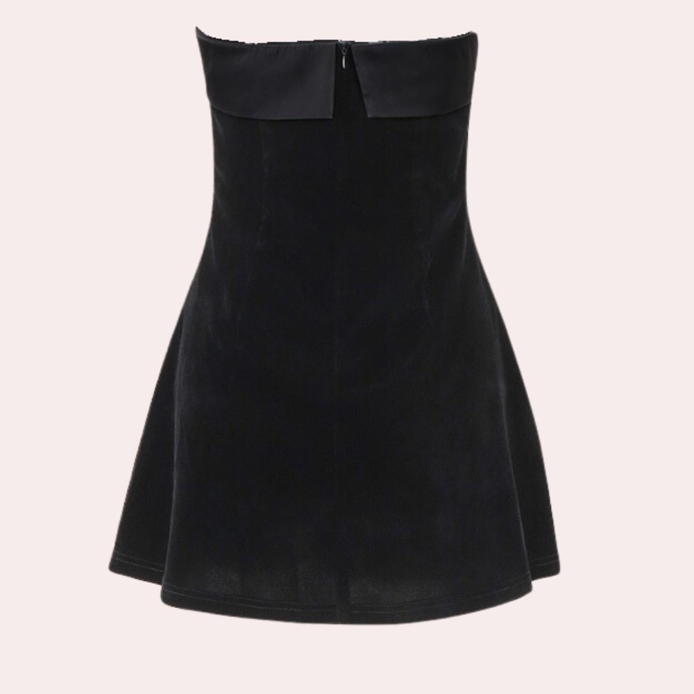 Strapless Velvet Mini Dress  Structured A-Line Design - Product detail 4