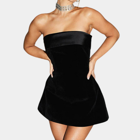 Strapless Velvet Mini Dress  Structured A-Line Design - Product detail 7