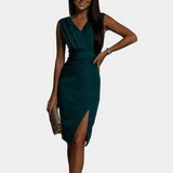 Elegant V-Neck Midi Dress  Side Slit Design - Product detail 10