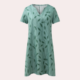 Botanical Print Summer Dress  V-Neck Leaf Pattern Design - Product example