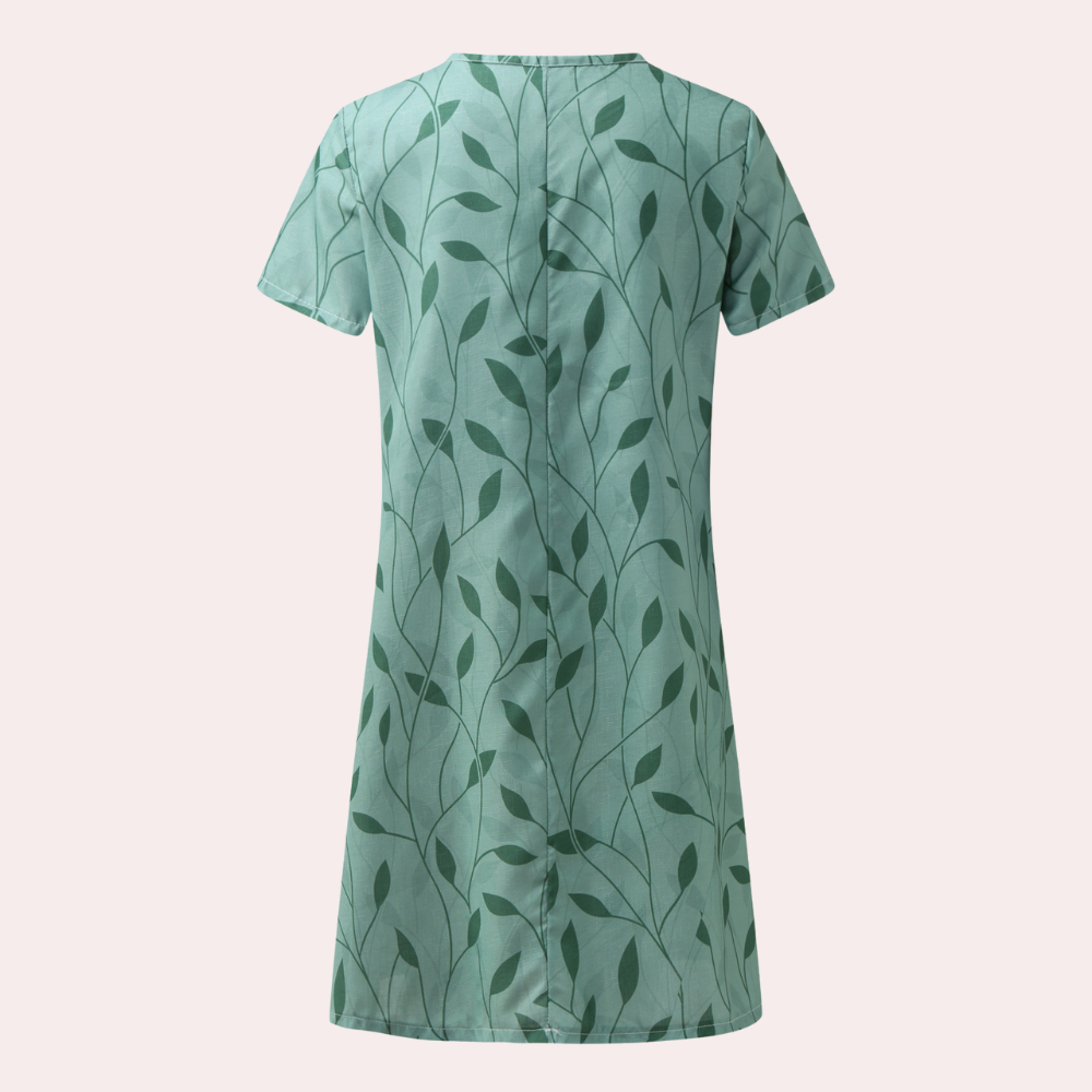 Botanical Print Summer Dress  V-Neck Leaf Pattern Design - Product detail 4