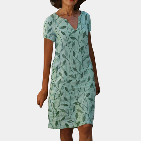 Botanical Print Summer Dress  V-Neck Leaf Pattern Design - Product detail 7