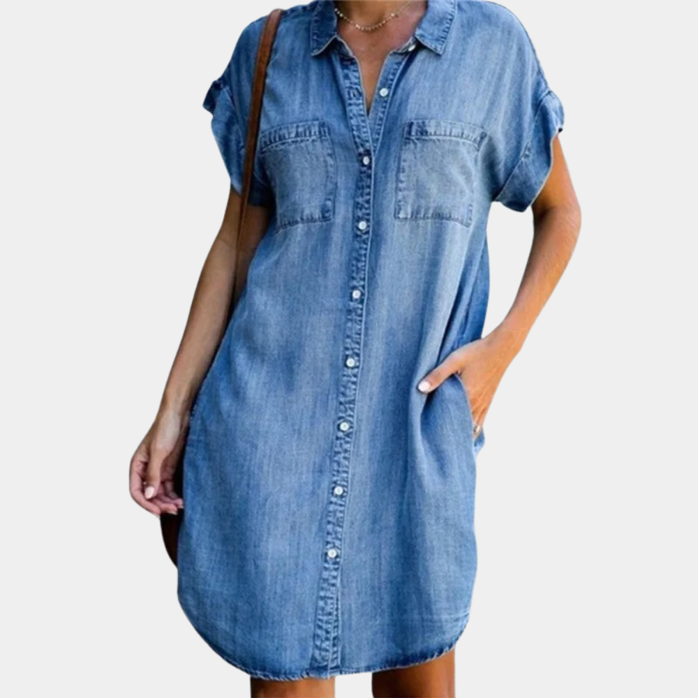 Denim Shirt Dress  Classic Button-Down Design - Detailed view