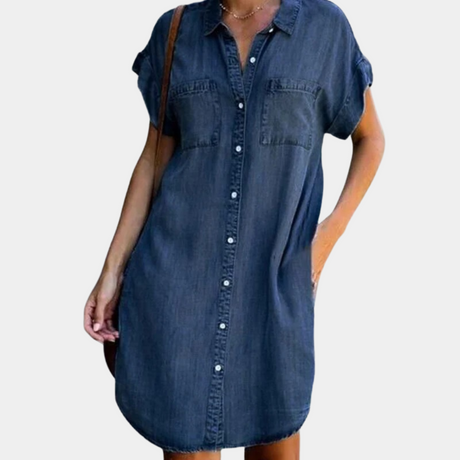 Denim Shirt Dress  Classic Button-Down Design - Product showcase