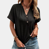 Cotton Blend V-Neck Top  Relaxed Button Detail Summer Blouse - Product detail 8
