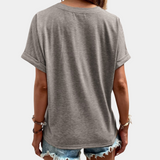 Cotton Blend V-Neck Top  Relaxed Button Detail Summer Blouse - Product detail 4