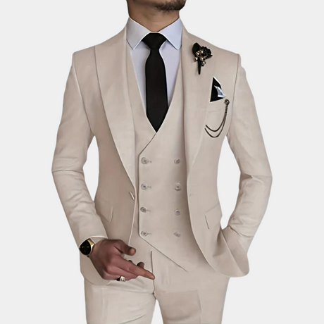 Classic Three-Piece Suit  Slim Fit Beige Design - Product detail 6