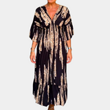 Elegant Midi Dress  Black Cotton with Beige Pattern - Product detail 4