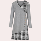 Casual Midi Dress  V-Neck Button Detail With Plaid Trim - Product detail 6