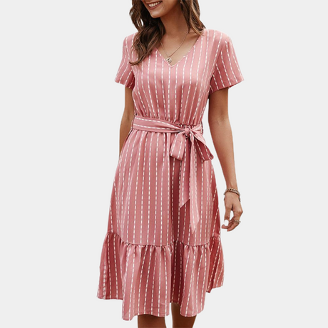 Striped Midi Dress  V-Neck Silk Summer Wrap Design - Product detail 9