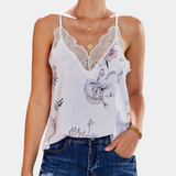 Leopard Print Cami Top  Lace Trim V-Neck Design - Detailed view