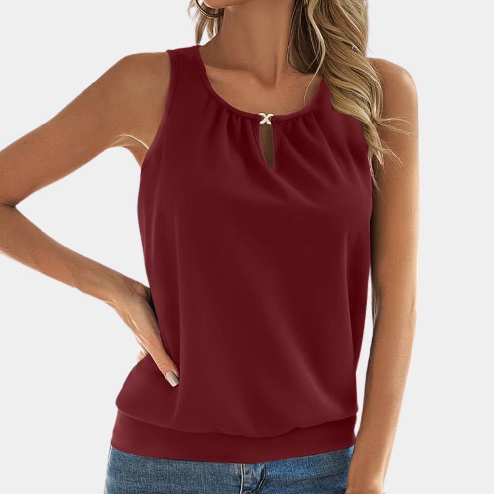 Classic Sleeveless Blouse  Elegant Keyhole Neckline Design - Product detail 6