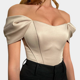 Elegant Off-Shoulder Top  Structured Satin Cotton Blend - Product detail 7