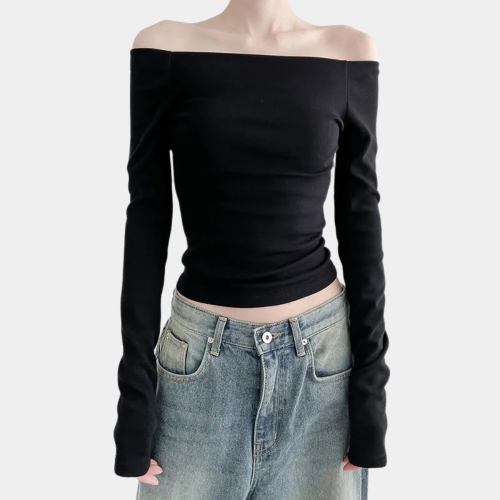 Classic Off-Shoulder Top  Slim Fit Long Sleeve Design - Product detail 5