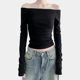 Classic Off-Shoulder Top  Slim Fit Long Sleeve Design - Product detail 5