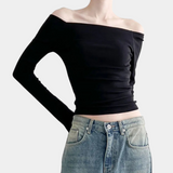 Classic Off-Shoulder Top  Slim Fit Long Sleeve Design - Detailed view