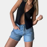 Sleeveless V-Neck Top  Asymmetric Knit Design - Product detail 6