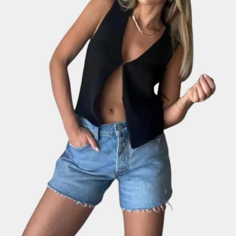 Sleeveless V-Neck Top  Asymmetric Knit Design - Product detail 9