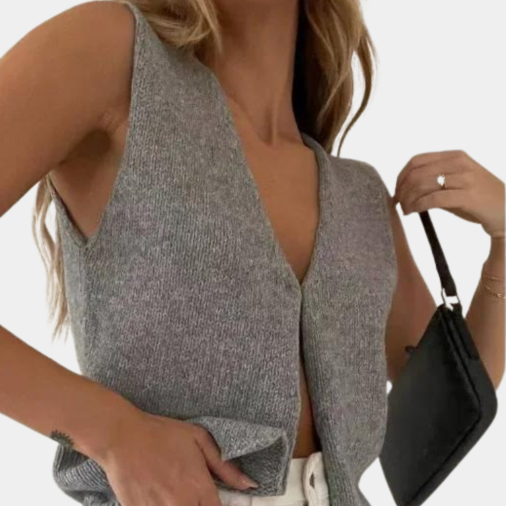 Sleeveless V-Neck Top  Asymmetric Knit Design - Product detail 5