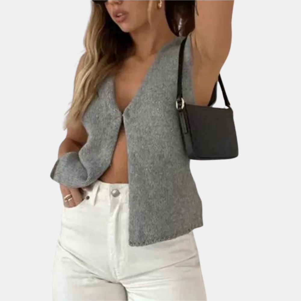 Sleeveless V-Neck Top  Asymmetric Knit Design - Product detail 4