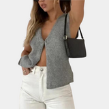 Sleeveless V-Neck Top  Asymmetric Knit Design - Product detail 4