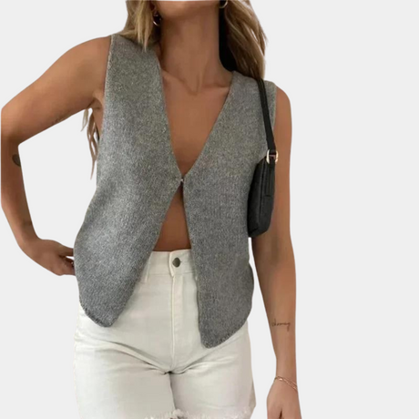 Sleeveless V-Neck Top  Asymmetric Knit Design - Product detail 8