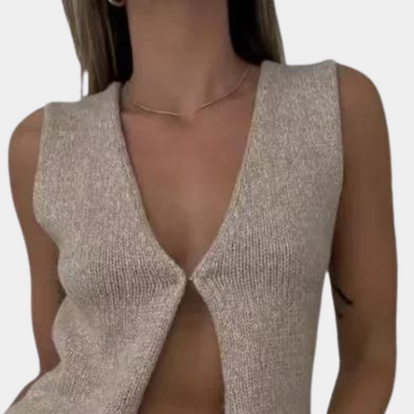 Sleeveless V-Neck Top  Asymmetric Knit Design - Product detail 10