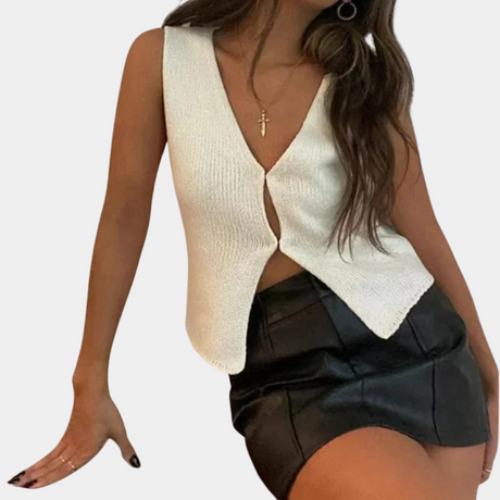 Sleeveless V-Neck Top  Asymmetric Knit Design - Product detail 7