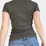 Womens Ribbed Henley Top  Short Sleeve Button Front Design - Detailed view