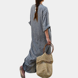 Striped Maxi Dress  Cotton V-Neck Long Loungewear - Product detail 4