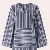 Striped Maxi Dress  Cotton V-Neck Long Loungewear - Product example